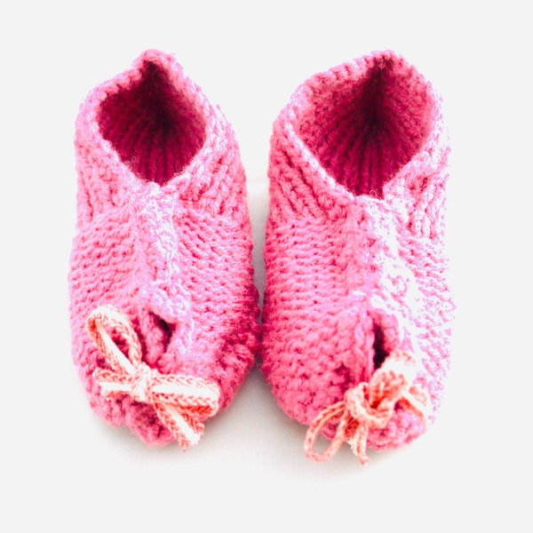 Chaussons de lit tricot-main rose pour femme semelle antidérapante,