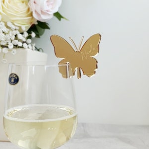 Butterfly Drink Tag,  Bridal Shower Place Card, Luxury Wedding Favors, Personalized Drink Tag, Name Drink Charm, Table Decor