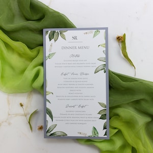 Menu verde e grigio Grigio Grigio cenere Menu piatto rustico, Boho Matrimonio, Menu tavolo di nozze, Carte menu, Menu di nozze, Cancelleria del giorno