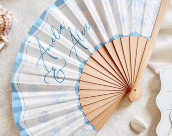 Personalised Coastal Wedding Fans - Beach Wedding Favors for Guests, Destination Wedding Gifts, Tropical Wedding Decor