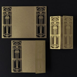 Copertine tagliate al laser per matrimoni apribili Art Déco in oro grande Gatsby - Invito a nozze, cancello tagliato al laser, invito fai da te, fatto a mano, apribile