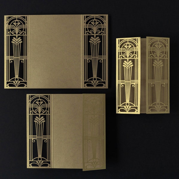 Gold Art Deco Great Gatsby Gatefold Wedding Laser Cut Covers - Wedding Invitation, Lasercut Gate, DIY Invitation, Handmade, Gatefold
