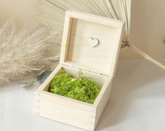 Beautiful Wooden Ring Box with Personalisation - Moss Theme - Rustic Wedding, Eco, Box for Wedding Rings, Wedding Gift,  Wedding Accessories