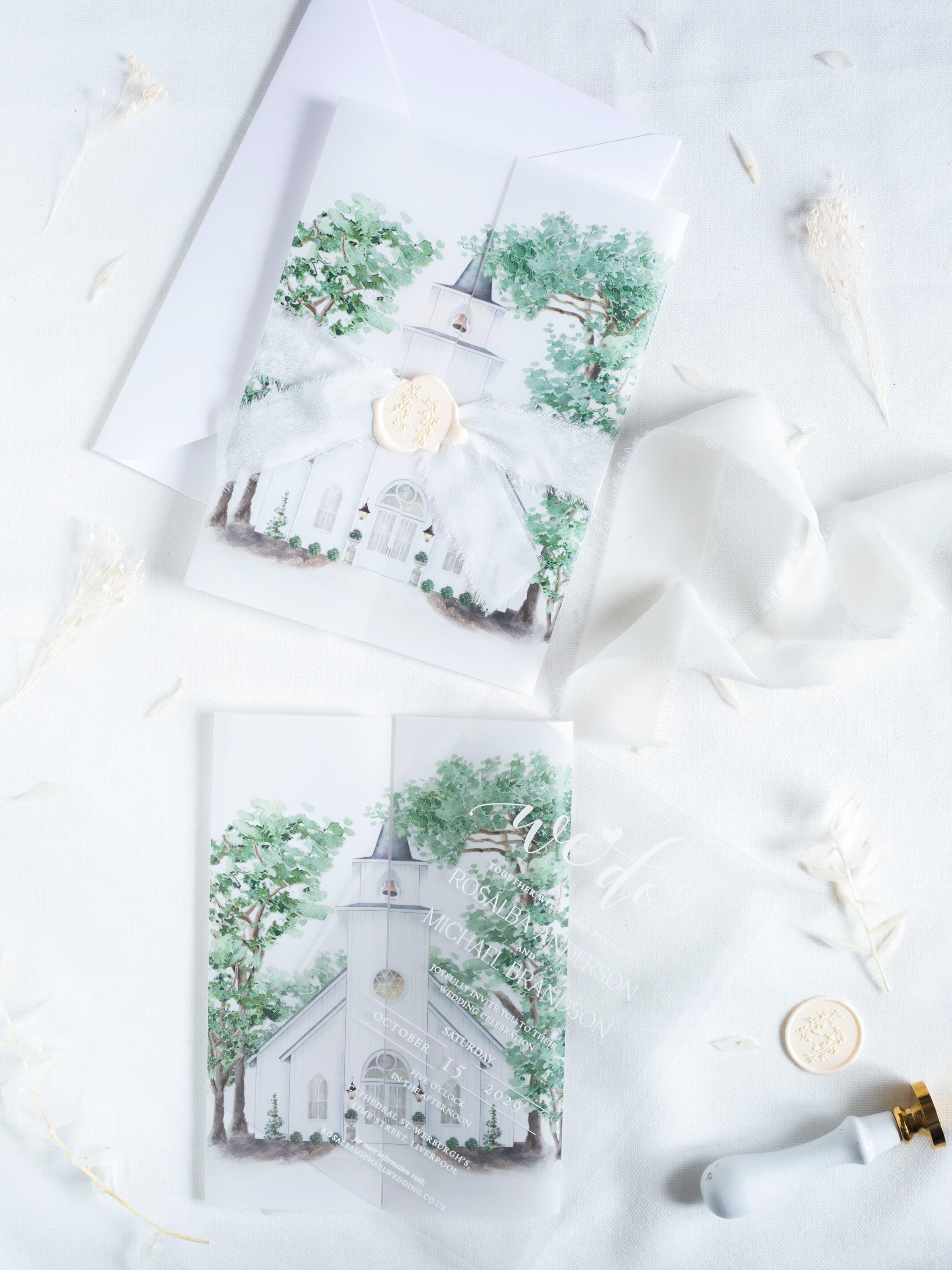 Watercolour Venue Wedding Invitation Suite