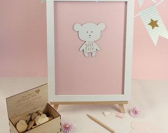 Teddy Bear Alternative Baby Shower Guest Book Sign, Personalized Baby Shower Keepsake, White Wood Drop Box Frame, Custom Animal