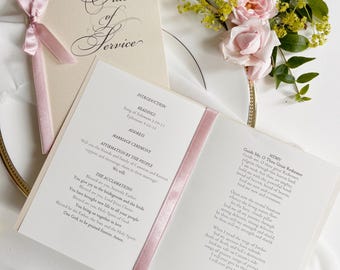 Classy Order of Service with Ribbon Bow - Wedding Program, Folded Program, Order of the Day, Wedding Booklet, Wedding Day