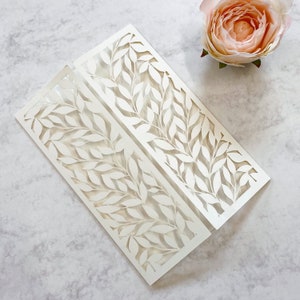 Ivory Arch Gatefold with Intricate Laser Cut Leaf Motif Laser Cut Covers ONLY, Wedding Invitation, Laser Cut Cover, DIY Handmade zdjęcie 1