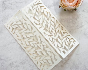 Ivory Arch Gatefold with Intricate Laser Cut Leaf Motif - Laser Cut Covers ONLY, Wedding Invitation, Laser Cut Cover, DIY Handmade
