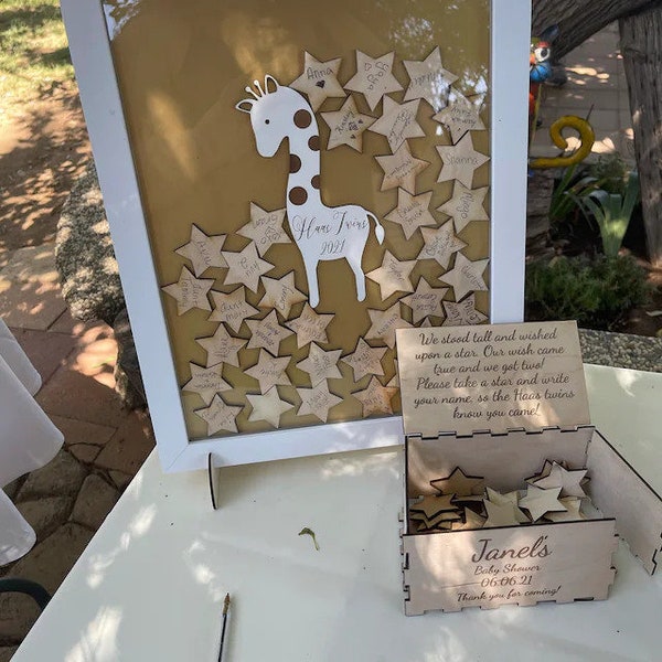 Giraffe Alternative Baby Shower Guest Book, Personalized Baby Shower 3D Keepsake Gift, Lion Wooden Drop Box, Custom Animal Gift For Kids