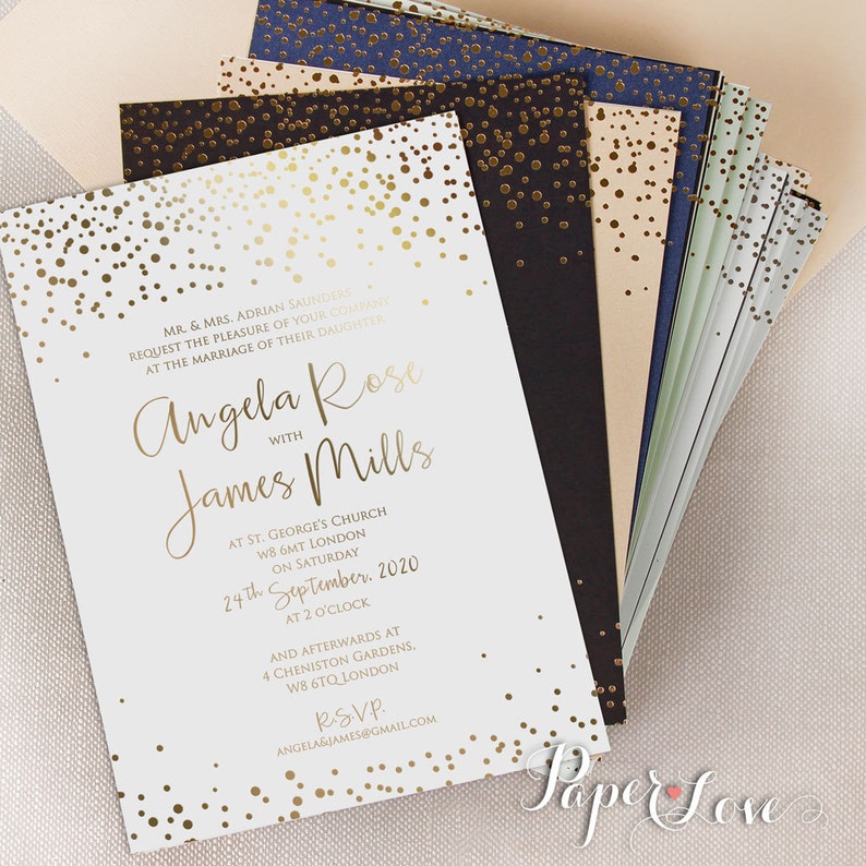 Personalised Gold Foil Confetti Elegant Wedding Invitation Foil- Personalised Gold Foil Confetti Elegant Wedding Invitation Foil-