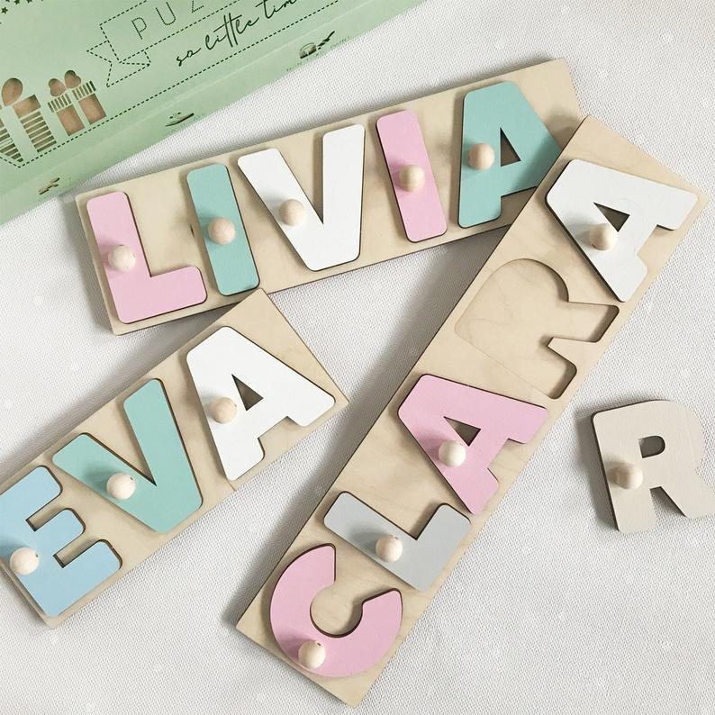Colorful 3D Wooden Name Puzzles Nursery Decoration for Toddler Early Learning Educational Montessori Toys Gift for Baby Christmas Gift image 6