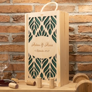 Caixa de vinho de madeira personalizada + dois copos com caixa de gravação, presente para casamento, aniversário, natal, conjunto de caixa de garrafa de madeira gravada