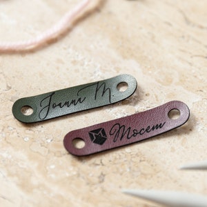 15x Customizable Rivet Leather Tags - Handmade labels with metal rivet  screw - Custom name beanie tags with rivets - tags for handmade items