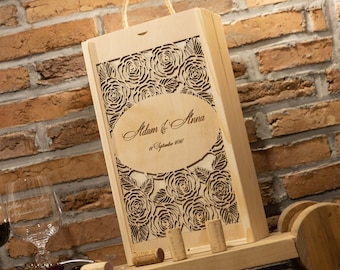 Set Wooden Wine Box + Two Glasses with Engraving Box Gift for Wedding Birthday Anniversary Engraved Wooden Bottle Box Set