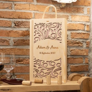 Caixa de vinho de madeira personalizada + dois copos com caixa de gravação, presente para casamento, aniversário, conjunto de caixa de garrafa de madeira gravada