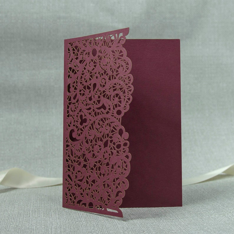 Laser Cut Covers Pocket Fold Invitations Burgundy Pocketfold Etsy UK
