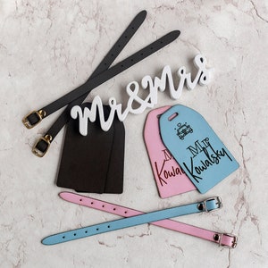 Couple luggage tags | eco leather luggage tags for couple | engraved luggage tags for mr and mrs | wedding luggage tags | newlyweds gift