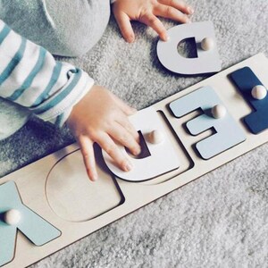 Colorful 3D Wooden Name Puzzles Nursery Decoration for Toddler Early Learning Educational Montessori Toys Gift for Baby Christmas Gift image 4