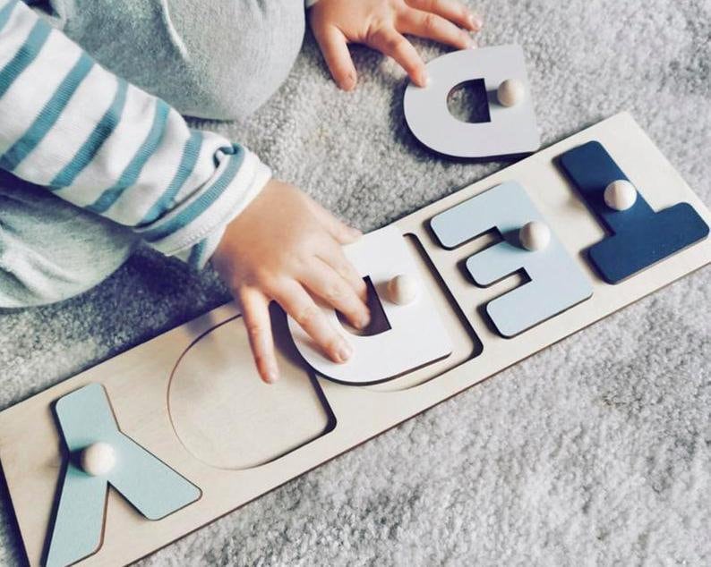 Colorful 3D Wooden Name Puzzles Nursery Decoration for Toddler Early Learning Educational Montessori Toys Gift for Baby Christmas Gift image 4