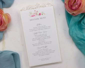 Delicate & Romantic Ecru Plate Menu with Laser Cut Details, Wedding Table Menu, Menu Cards, Wedding Menu, On the Day Stationery