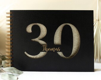 Livre d'or d'anniversaire en bois, cadeau personnalisé, page à paillettes, album photo A4