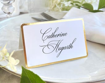 Wedding Place Cards with Gold Foil Border | Personalised Minimalist Escort Cards | Elegant Wedding Seating Cards