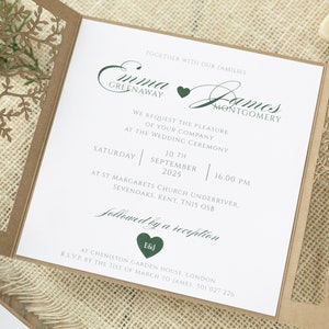 Personalized rustic Wedding Invitations, Laser Cut, Tree of Life, Boho, Heart green, Kraft, Set with Envelopes & Linen Twine, Fully Printed image 5