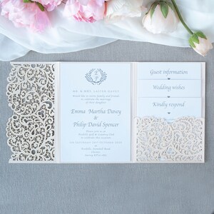 Pfirsich Laser cut Cover Pocket Fold Einladungen - Pocketfold Elements, DIY Cut, 3 Fachfach, Hochzeitskarten