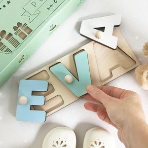 Colorful 3D Wooden Name Puzzles Nursery Decoration for Toddler Early Learning Educational Montessori Toys Gift for Baby Christmas Gift