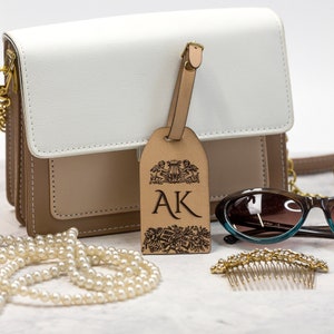 Monogram luggage tag personalised | faux leather luggage tags | engraved luggage tags with initials | belt pin attachment tag | elegant tags