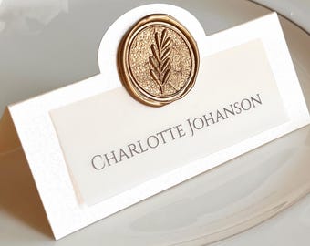 Wedding Place Cards with Wax Seal, Personalised Escort Cards, Botanical Leaf Name Cards, Custom Monogram Seating Cards