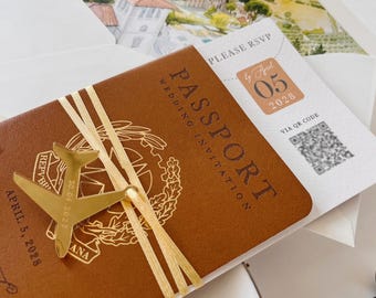 Destination Wedding Passport Invitation | Custom Watercolour Venue Illustration | Luxury Wedding Invite | Italian Wedding