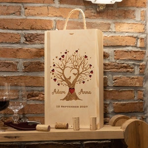 Caixa de vinho de madeira gravada + dois copos com caixa de gravura, presente para casamento, aniversário, conjunto de caixa de garrafa de madeira gravada