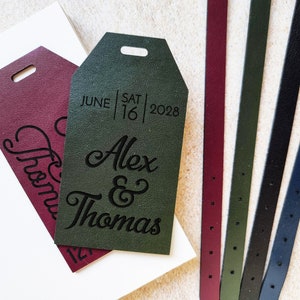 Personalized Wedding Leather Luggage Tags - Bridesmaid gifts, newlywed couple gift, thank you gift, custom souvenir for travel theme wedding