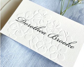 Embossed Wedding Place Cards | Personalised Hydrangea Name Card | Custom Escort Card | Table Decor