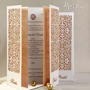 Gatefold Wedding Invitations Personalised Laser Cut Names On Cover Asian Indian White Metallic Full Printed Invitations Laser cut Gate