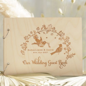 Rustic Personalised Wooden Wedding Guest Book Photo Album Dark Brown Wood, Natural Wood Engagement Wedding Keepsake Eco Boho
