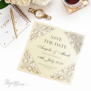 Luxus Champagner Laser Cut SAVE THE DATE Karte Hochzeit mit Umschlag, Save The Day, Hochzeit Datumsschild