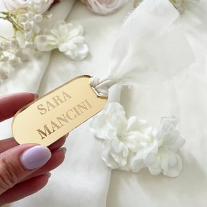 Mirror Name Tags, Luxury Wedding Place Cards, Acrylic Place Cards with Ribbon, Wedding Guest Name Cards