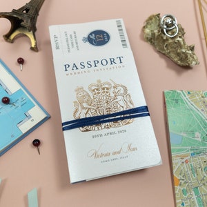 Wedding Invitation Passport Luxury Gold Foil and Boarding Pass Invite suite