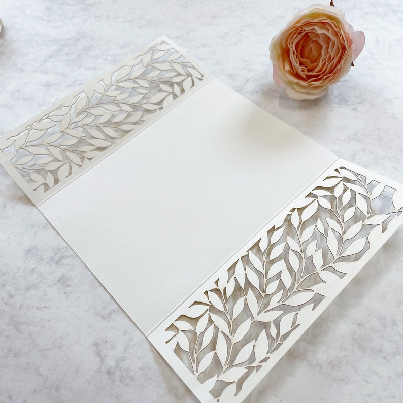 Ivory Arch Gatefold with Intricate Laser Cut Leaf Motif Laser Cut Covers ONLY, Wedding Invitation, Laser Cut Cover, DIY Handmade zdjęcie 2