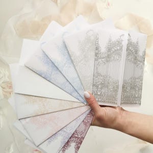 Veste en vélin imprimée porte arquée de jardin baroque, papier peint en vélin pour carte 127 x 177, faire-part de mariage, faire-part bricolage
