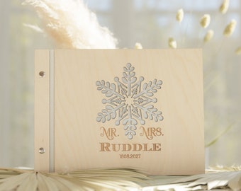 Snowflake, Winter Themed Personalised GuestBook, Wedding Guest Book, Laser Cut Snowflake Motif Guest Book