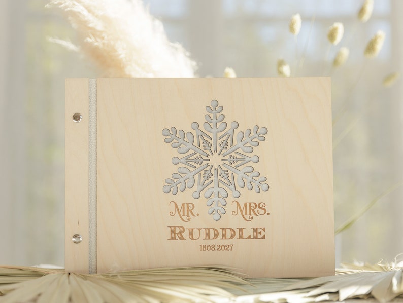 Snowflake, Winter Themed Personalised GuestBook, Wedding Guest Book, Laser Cut Snowflake Motif Guest Book image 1