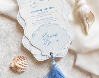 Personalised Seashell Wedding Menu with Place Card | Beach Wedding Menu | Coastal Wedding Stationery