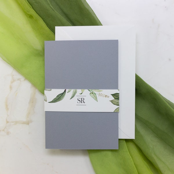 Greenery and Grey Evening Wedding Invitation Pocketfold Personalised Wedding Invitation Folder Evening Invitation with Envelope