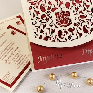Luxury Wedding Invitations - Laser Cut Sikh Overlap Fold India Hindu Asian Wedding Invitation Personalised, Envelopes & Printing