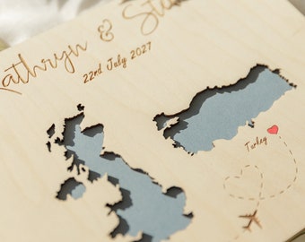 Personalised Wooden Wedding Guest Book with Maps Natural Wood
