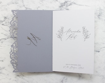 Luxury Order of Service Ash Grey Cover with Laser Cut Details, Wedding Order of Service, Wedding Stationery, Wedding Day, Wedding Booklet