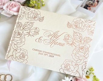Personalised Wedding Guest Book with Rose Gold Foil, Floral Guest Book Sign, Custom Keepsake Book